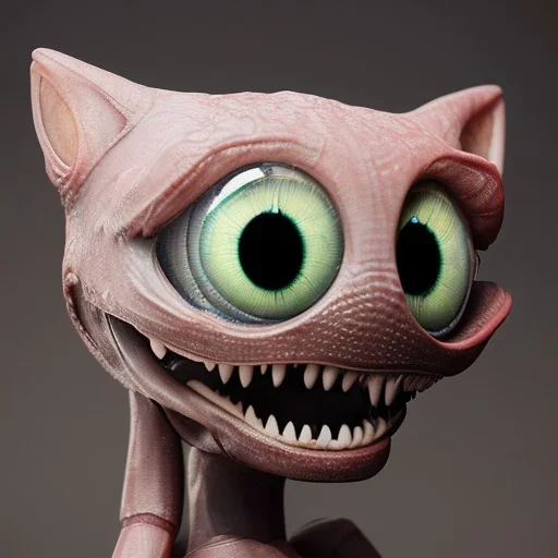 Surreal realistic plastic monster cute with multiple big eyes detailed