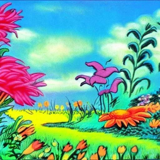 Flowers and Animals landscape pastel colors by Dr seuss