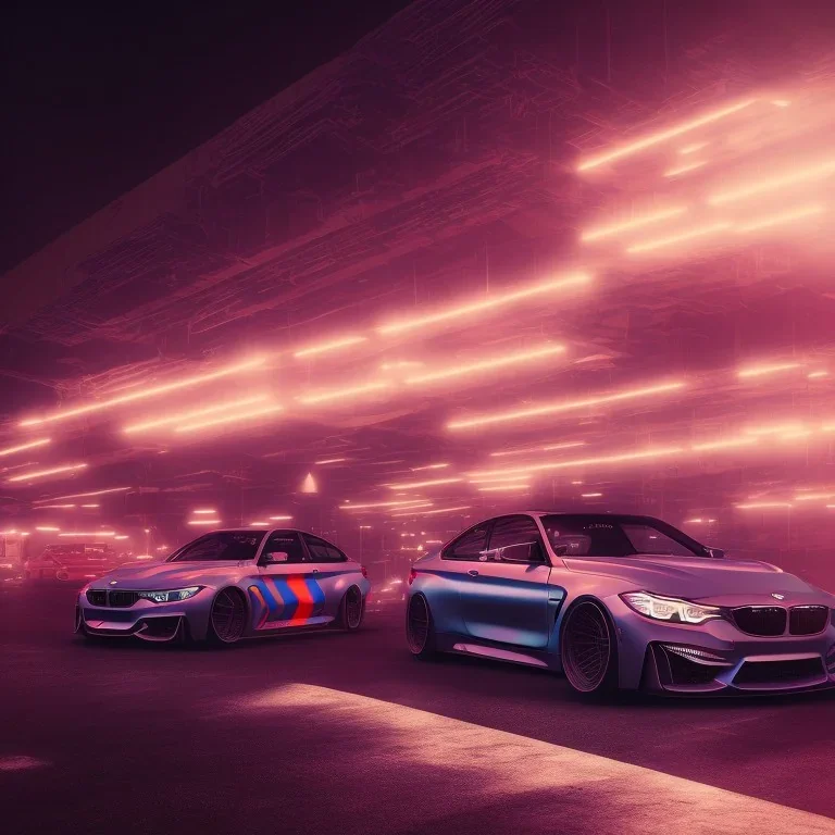 retrowave version of a bmw m4 during nighttime