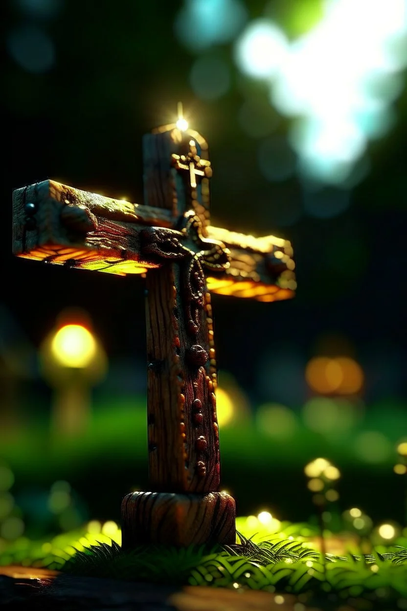 a cross with eyes like spotlights and children swinging , photo-realistic, shot on Hasselblad h6d-400c, zeiss prime lens, bokeh like f/0.8, tilt-shift lens 8k, high detail, smooth render, down-light, unreal engine 5, cinema 4d, HDR