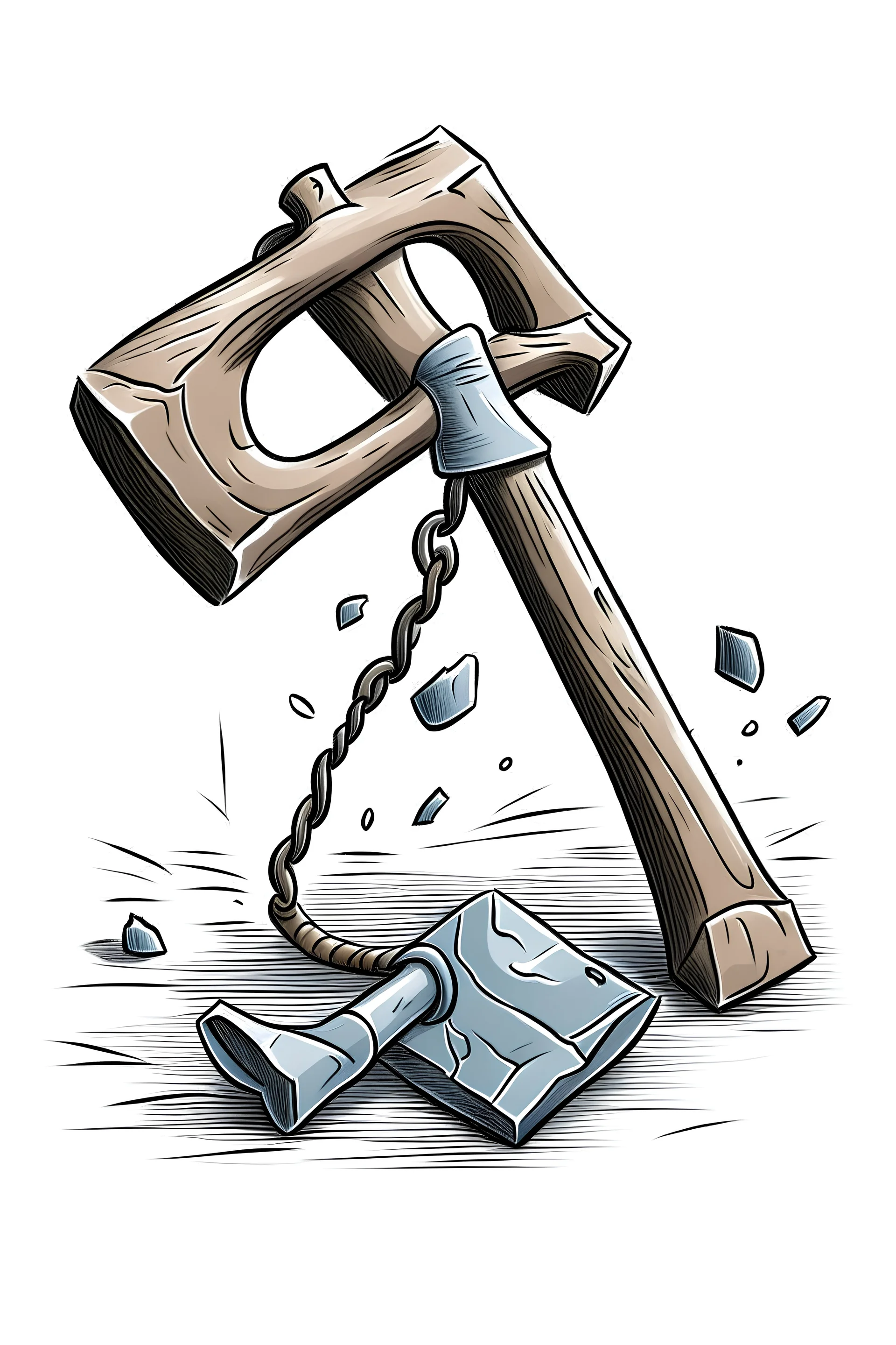 Drewing of a A hammer strikes an anchor