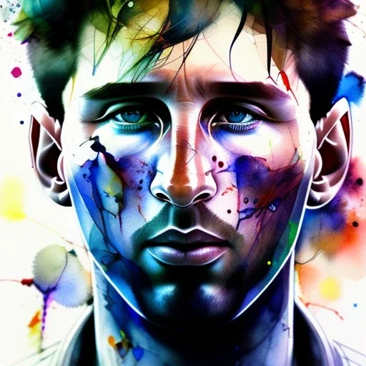 Messi face,watercolor illustration by <agnes cecile> style <Yoji Shinkawa>,everywhere, plants, wildflower,