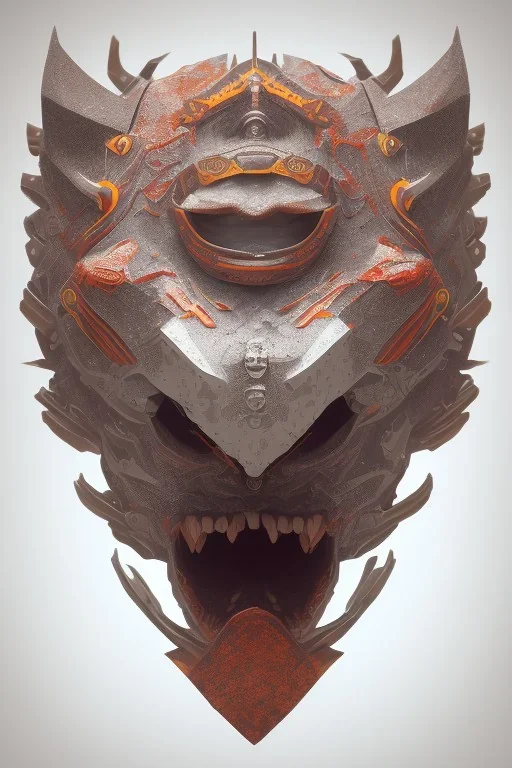 Furious rage, samurai warrior mask, close-up, macro lens, centered camera, intricate details, small minutiae, tiny features, particulars, colorful, 8k, least ambient occlusion, volumetric lighting,