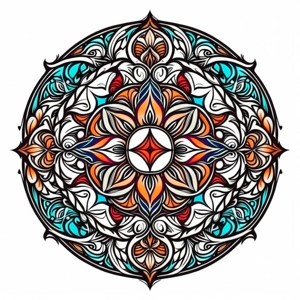 logo in a style of Mandala. Round. The logo depicts a mystical botanical motive. Thin lines. Ornament. Rich colors.