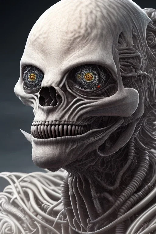 evil berserker, alien, tron, bitcoin eyes, 8k, finely detailed, photo realistic, hr giger