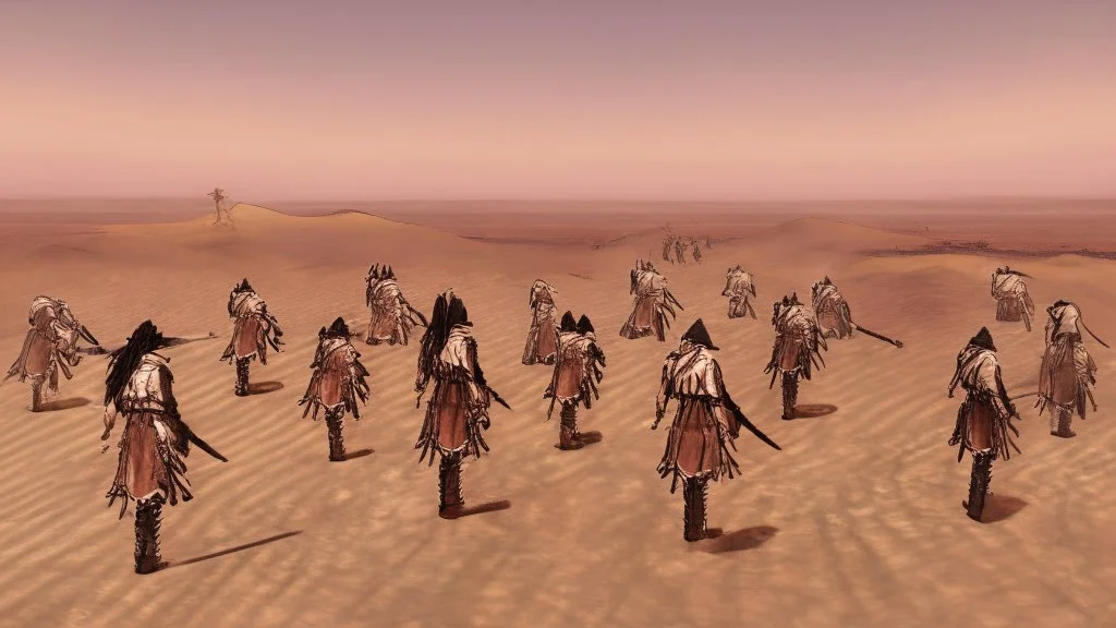 desert, comic style warriors from behind