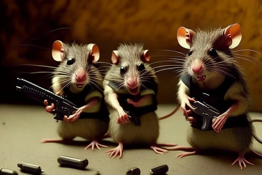 lifelike hairy rats with guns (like in the pulp fiction)