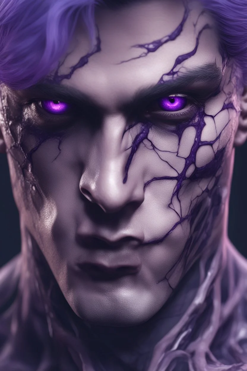 Your poison is running through my veins, close up of purple veins standing out on an Attractive man's face after he got the kiss of death, hyper realistic, anime,gothic, 8k