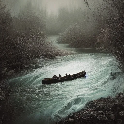 Insanely detailed photograph of an “artitcture plans of a canoe on river with rapids ” with intricate waves, intricate embroidered band of stars, hyperdetailed painting by Ismail Inceoglu Huang Guangjian and Dan Witz CGSociety ZBrush Central fantasy art album cover art,8K, hdr, romantic, mysterious, ominous, flowers, jewelry, steam,oil,cafe,street vendor,steamship,D&D