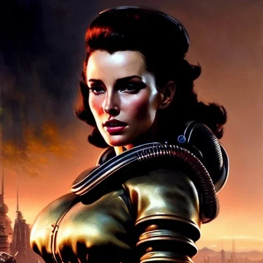 Drawing of beautiful face,'beautiful,Busty Cait(Fallout4)',intense stare, ancient skintight armor, balanciaga fashion clothe painting by gaston bussiere, greg rutkowski, yoji shinkawa, yoshitaka amano, tsutomu nihei, donato giancola, tim hildebrandt, Oil on canvas, cinematic composition, extreme detail,fit full head inside picture,16k