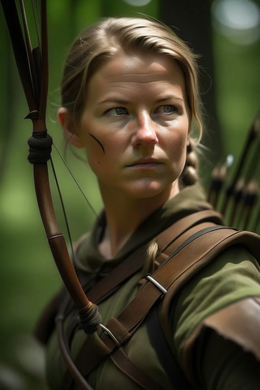 Female bow and arrow hunter portrait