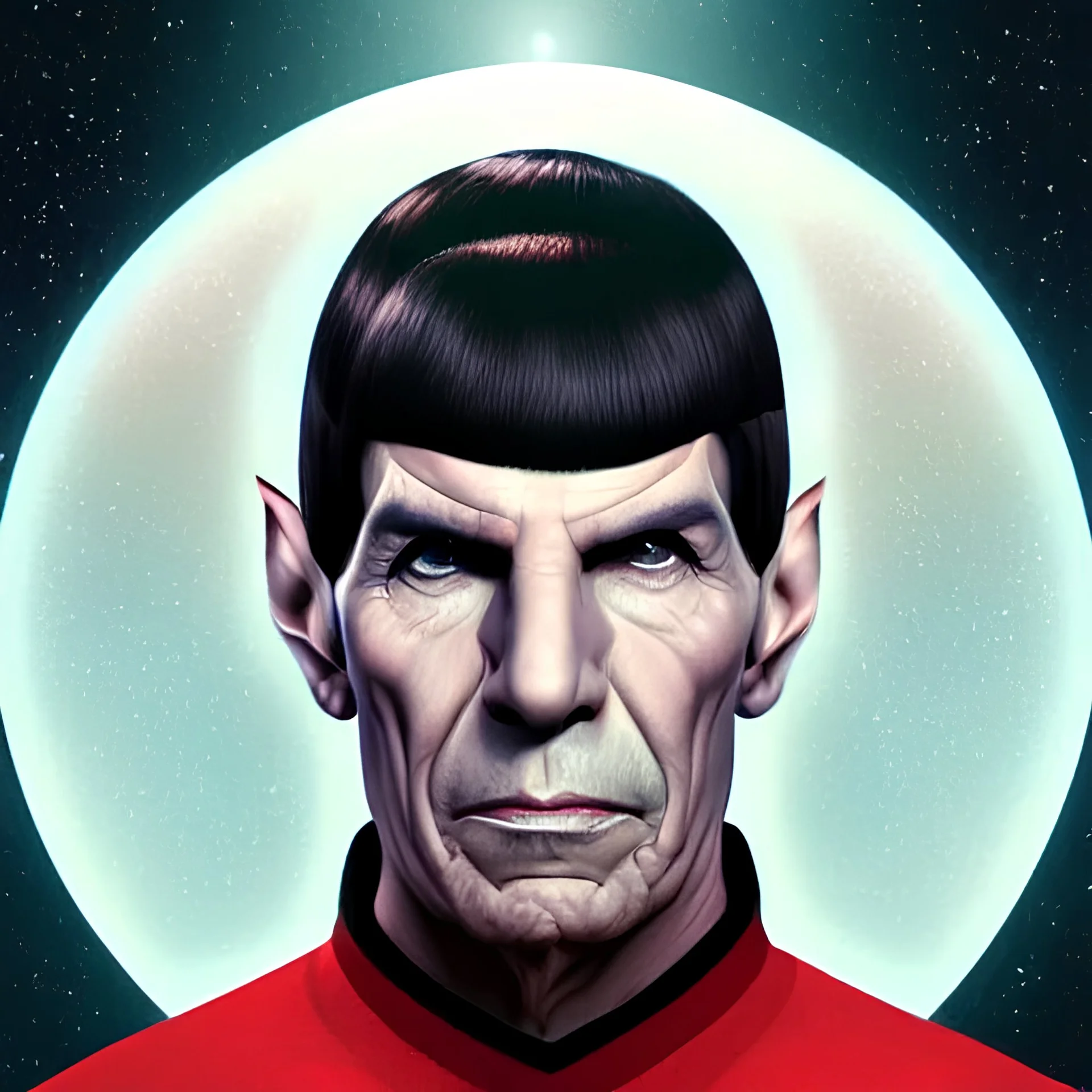 symmetry!! face portrait of Mr. Spock with raised eyebrow, sci-fi, space, starfleet backgroundm intricate, elegant, highly detailed, digital painting, artstation, concept art, smooth, sharp focus, blur, short focal length, illustration, art by artgerm