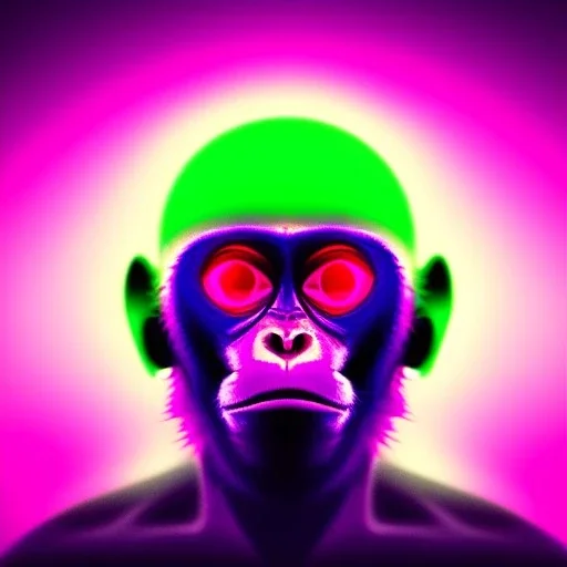 A beautiful portrait of a cyborg monkey purple neon color scheme, high key lighting, volumetric light high details psychedelic background