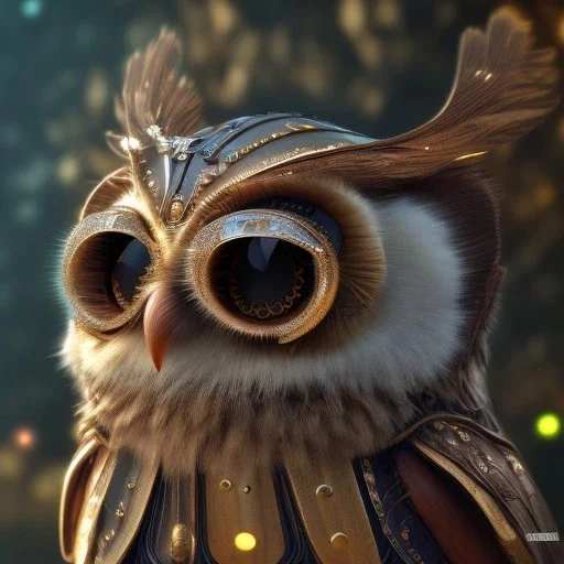 depth of field, Steampunk Owl, extreme detail, Photorealism, macro lens 24mm,bokeh, cinema4d, 8k, unreal engine 5, redshift render, midjourney4, octane render