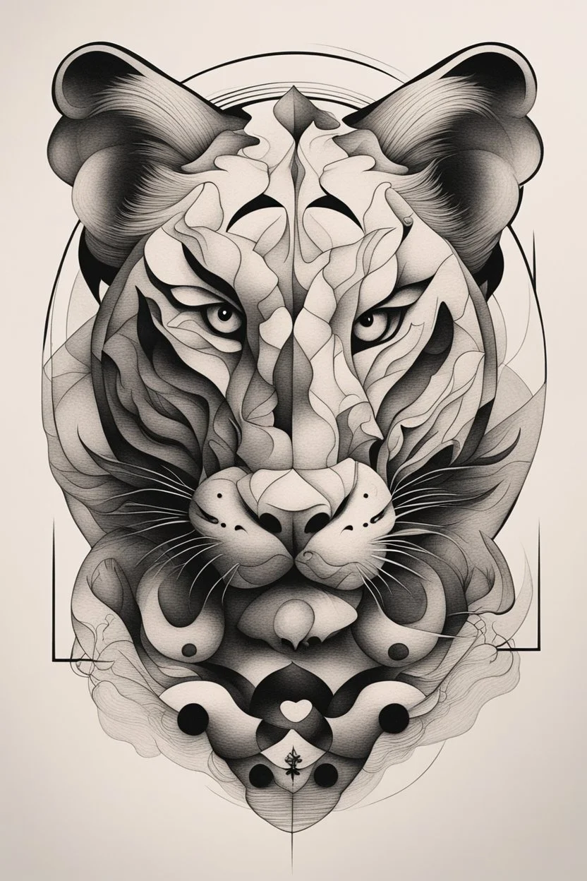 Create a captivating modern 2d ink tattoo design for print , prestigious Divine Panter using the elegant influences of japan art style, for print, dynamic elements from fashion and design, and bold Japanese contemporary art aesthetics, framing centered in the center, distanced from the edges of the paper perimeter, perfect anatomy, bauhaus, Divine Proportion,