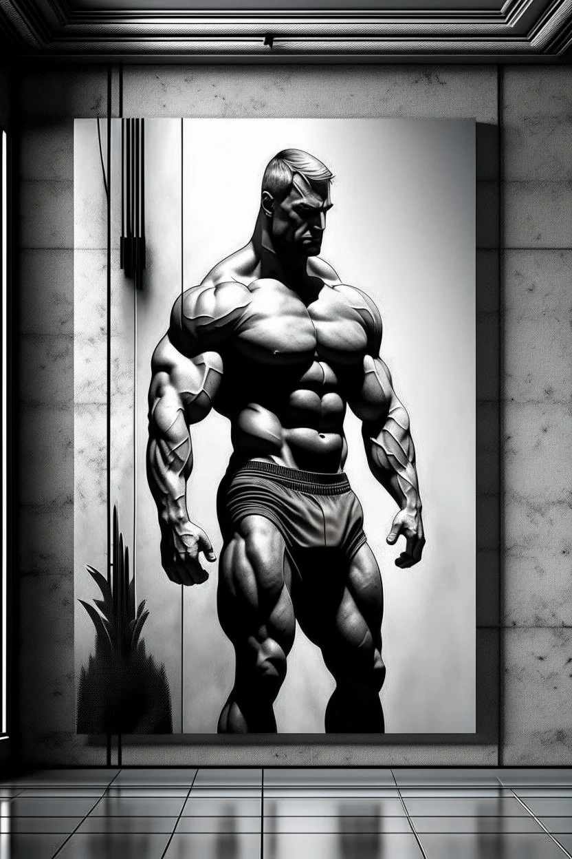 wall man black white art profil bodybuilder