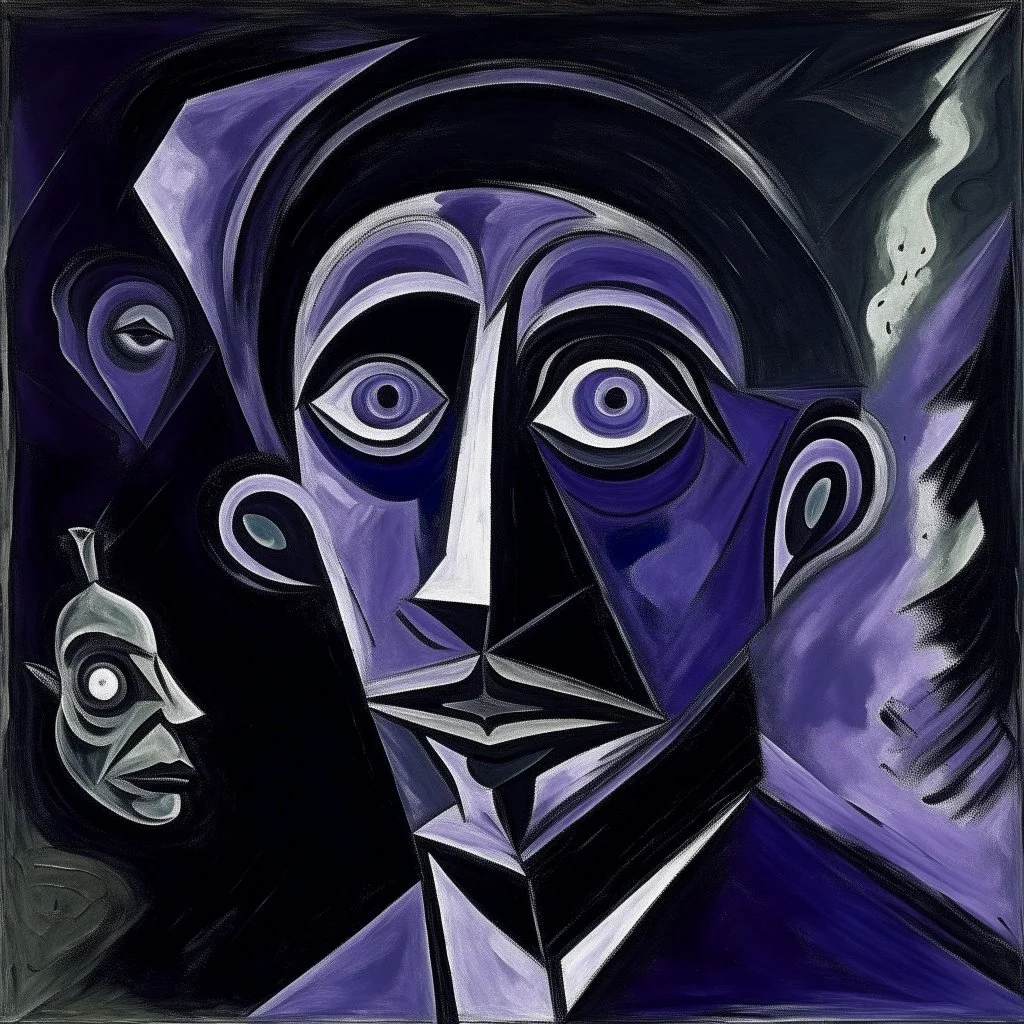 A blackish purple galactic nightmare painted by Pablo Picasso