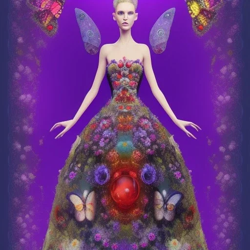 haute couture dress made of flowers ,starlight, butterflies,ladybug