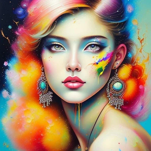 iv_a painting of a young woman, figurative art, an acrylic detailed painting, , brush strokes, paint drips and drabs and splatters by Harumi Hironaka, turquoise pink and yellow, james terrell art, trending on artstation, soft lines,intricate art by bastien lecouffe deharme and greg rutkowski