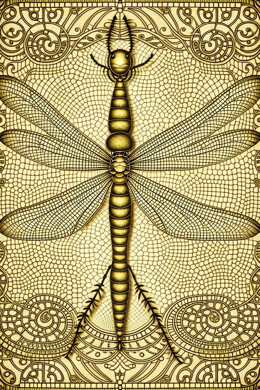 vintage, gothic, steampunk drawings of a dragonfly, sepia-toned