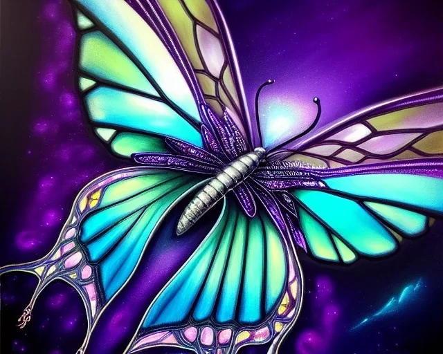 Beautiful mystical butterfly portrait, dark fantasy, romanticism, acrylic paint, chinese painting, magazine, highly detailed, ethereal, otherworldly, backlighting, rays of shimmering light, persian empire, artstation, silver, purple, black, teal, aqua, yellow, olive, vibrant, intricate,