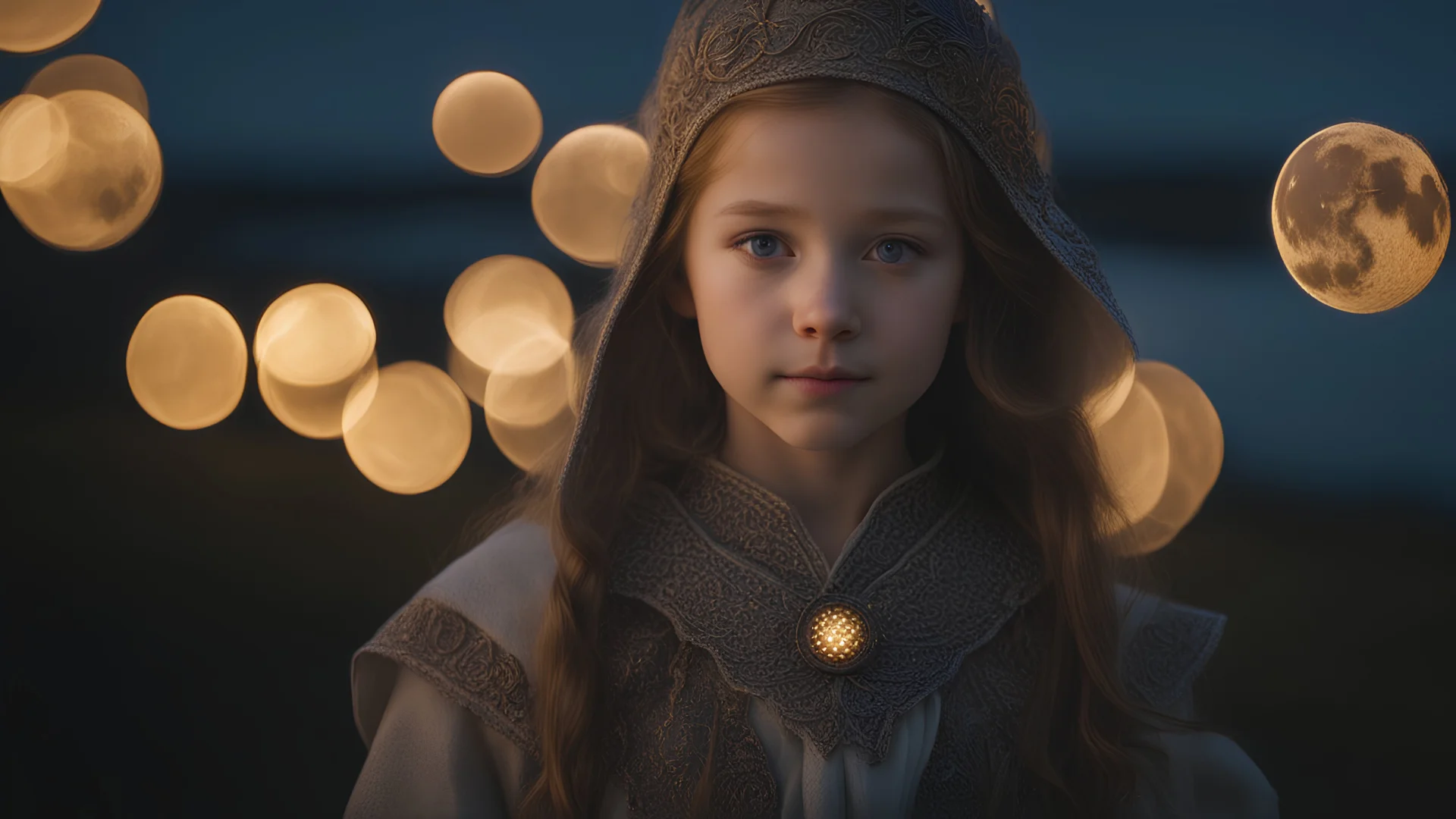 little very young Icelandic girl, peaceful, gentle, confident, calm, wise, happy, facing camera, head and shoulders, traditional Icelandic costume, perfect eyes, exquisite composition, night scene, fireflies, moon, stars, beautiful intricate insanely detailed octane render, trending on artstation, 8k artistic photography, photorealistic concept art, soft natural volumetric cinematic perfect light, chiaroscuro, award-winning photograph, masterpiece, Raphael, Caravaggio, Bouguereau, Alma-Tadema