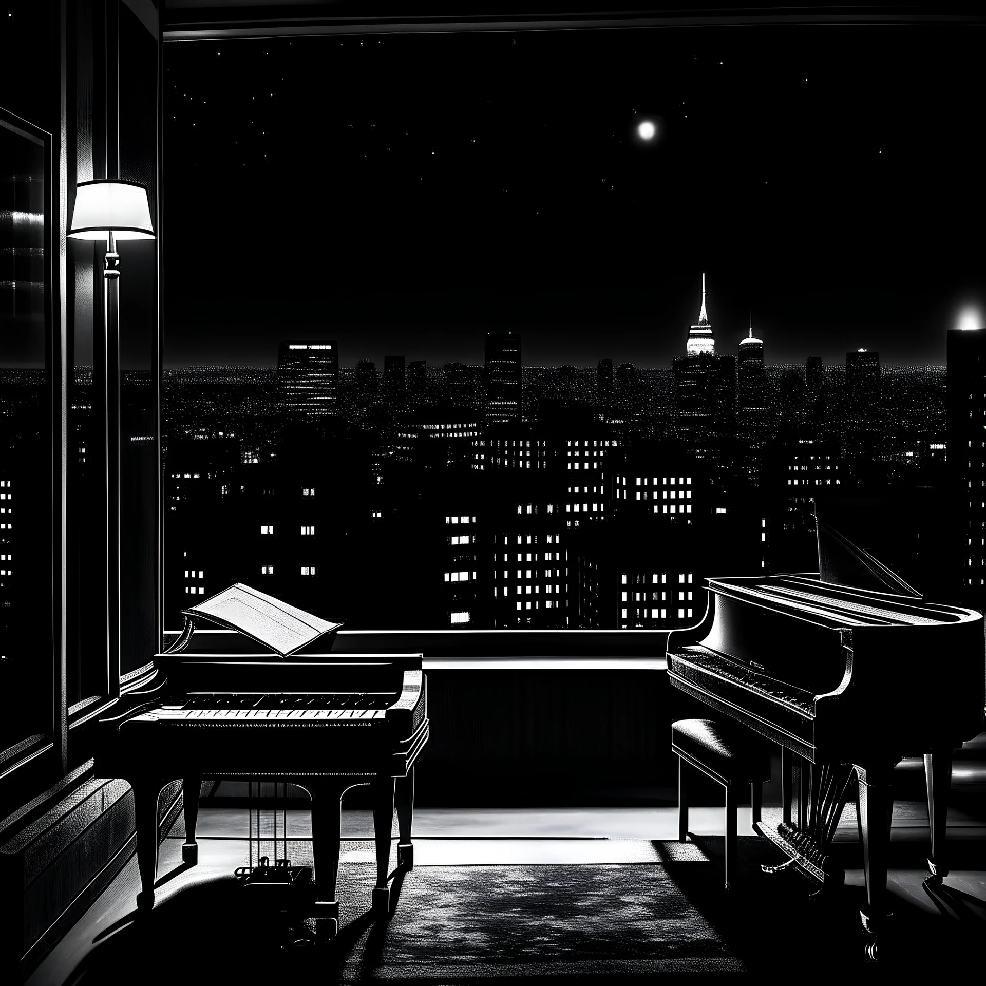 jazz vibes, city at night, lonely