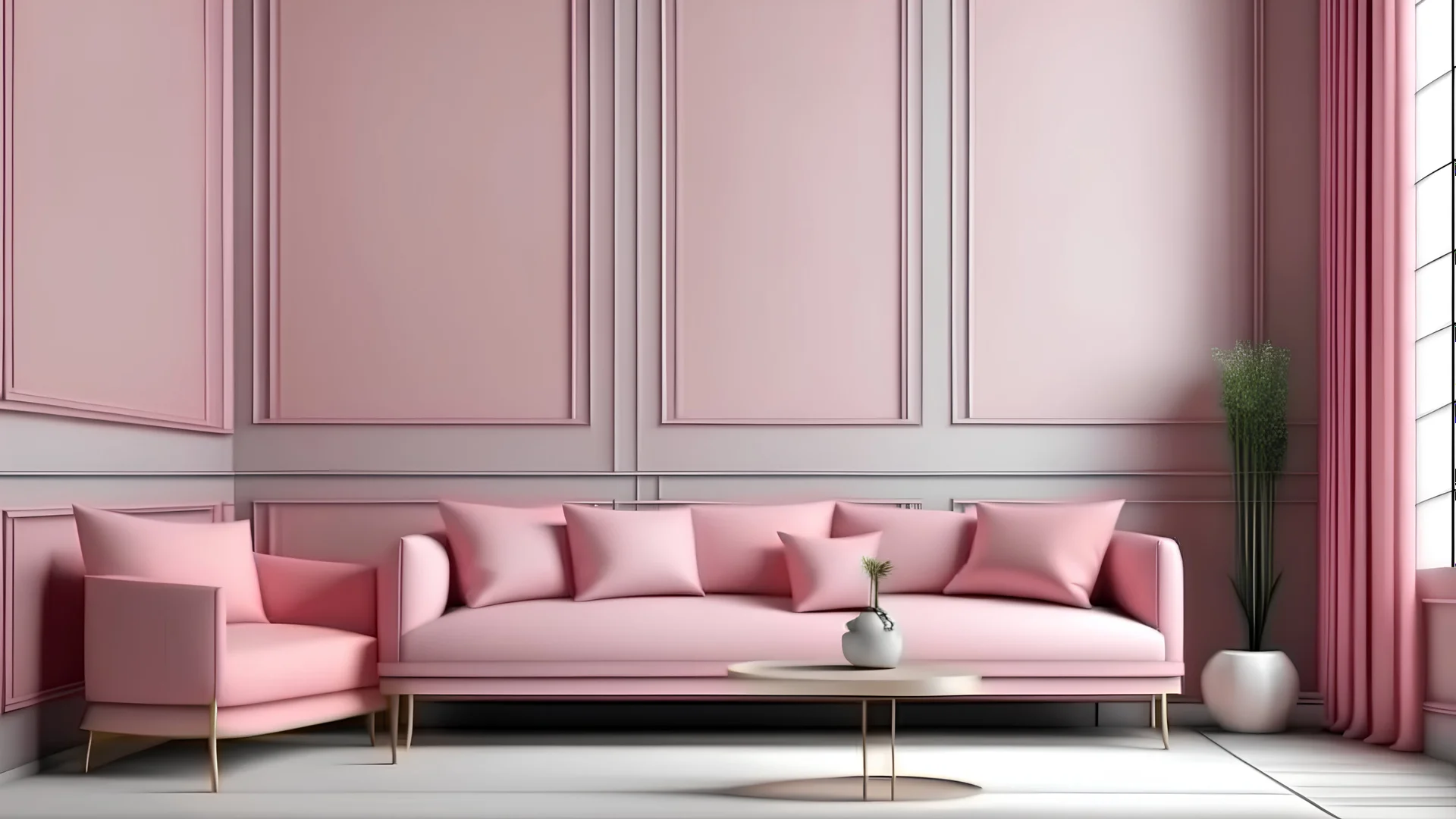 Living room have pink sofa and decoration minimal on two tone wall.3d rendering