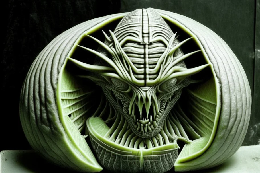 H R Giger watermelon carving