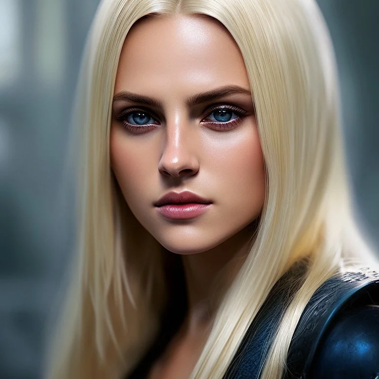 Photorealistic headshot of a beautiful blonde assassin