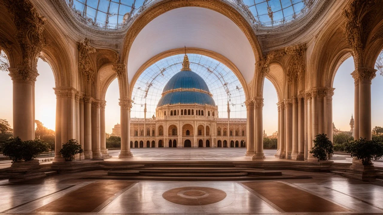 614, delightful, sensitive, confident, parabolic palace with cusps, delicate, sunrise, architecture, award-winning photograph, beautiful composition, filled with beautiful detail, delicate colour, chiaroscuro