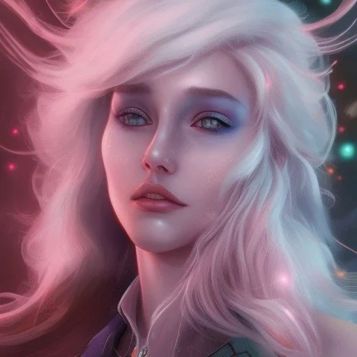 jolie visage de fée bleue, stars ,longs cheveux blonds Illustration,Character Design, magician