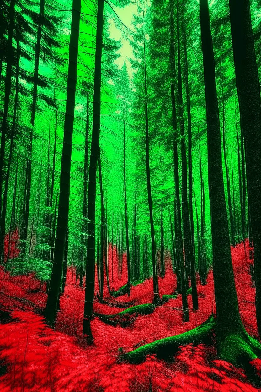 forest in red and green colors only