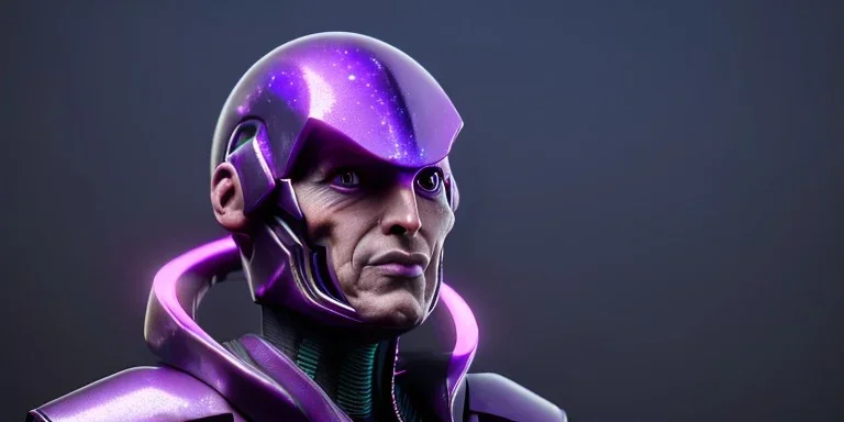 futuristic purple galaxy super villain that has the power of the universe