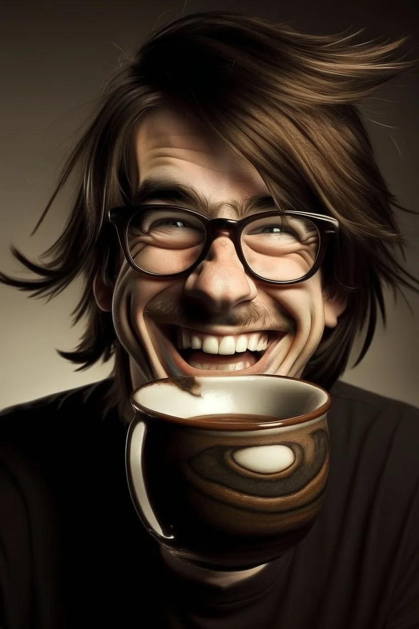 cut of cup hair glasses braces dark laugh perverted face drinking yerba mate