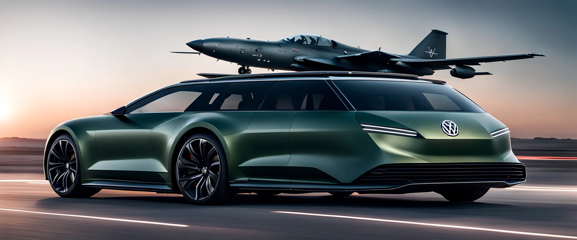 a military fighter jet station wagon hybrid designed by volkswagen Guilloché