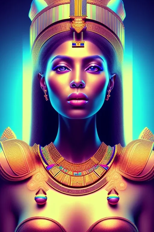 A beautiful portrait of Pharaonic queen , high key lighting, volumetric light high details psychedelic background