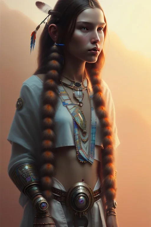 girl, cute, beautiful, Native American, head and shoulders portrait, 8k resolution concept art portrait by Greg Rutkowski, Artgerm, WLOP, Alphonse Mucha dynamic lighting hyperdetailed intricately detailed Splash art trending on Artstation triadic colors Unreal Engine 5 volumetric lighting, long hair, brown eyes, black hair, clean face, transparent background