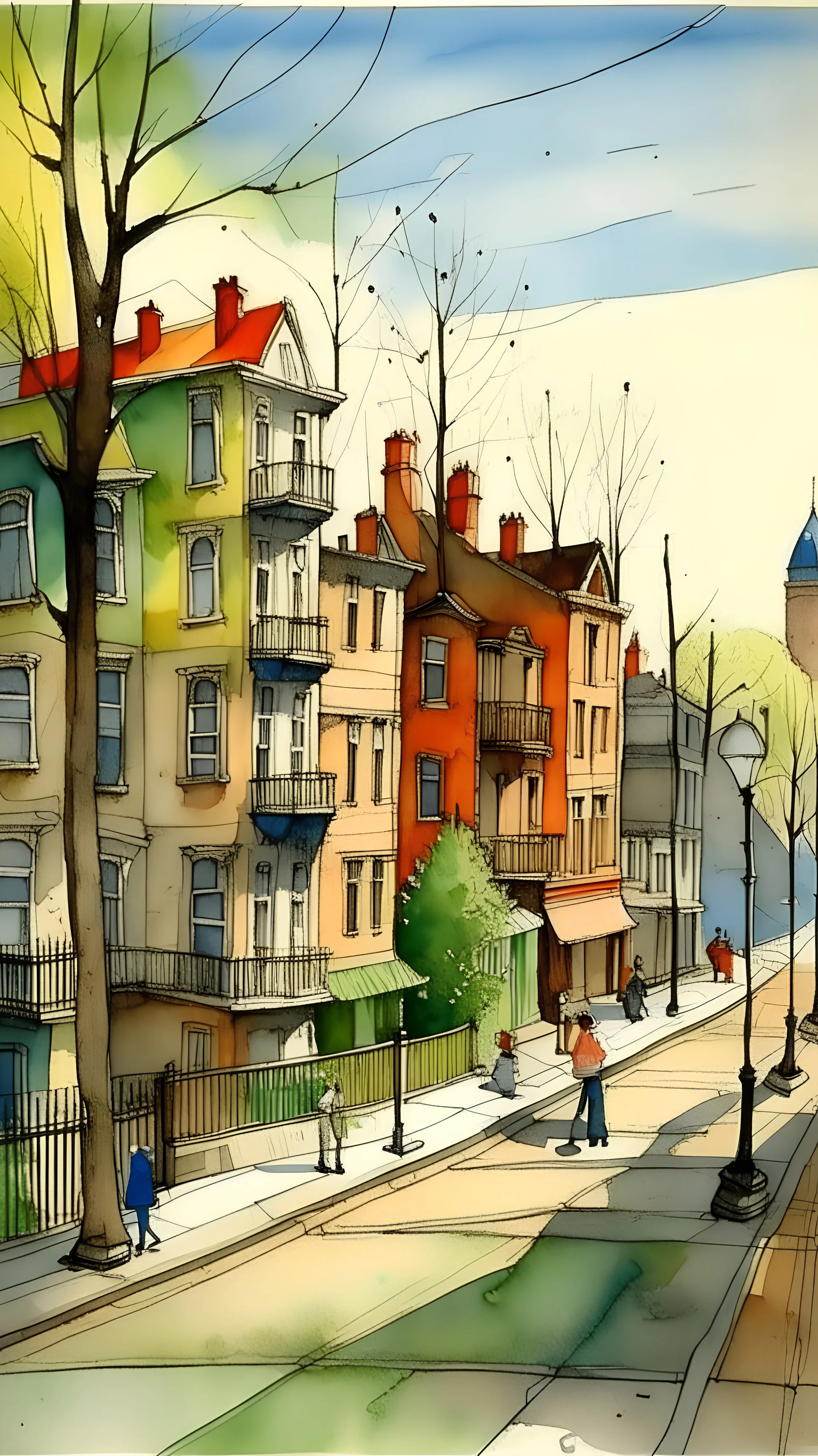 Lovely neighborhood Art by Alexandre Benois, Lynda Barry, Alejandro Burdisio, Guy Buffet, Richard Neutra, Mark Bradford, van Gogh, Justin Gaffrey, Maud Lewis, Gustave De Smet, John Lowrie Morrison, John Ruskin, Chris Friel, Valerie Hegarty, endre penovac. 3d, soft colors watercolors and ink, beautiful, fantastic view, extremely detailed, intricate, best quality, highest definition, rich colours elegant intricate cinematic lighting beautiful award winning ultra detailed high definit