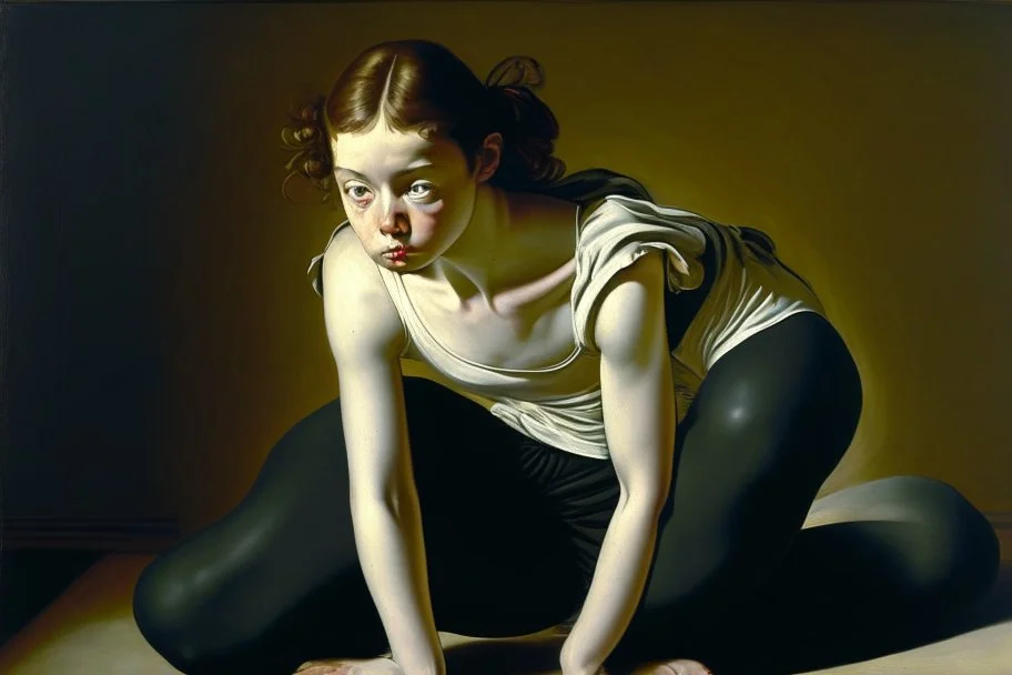 girl in yoga pants painted by Caravaggio