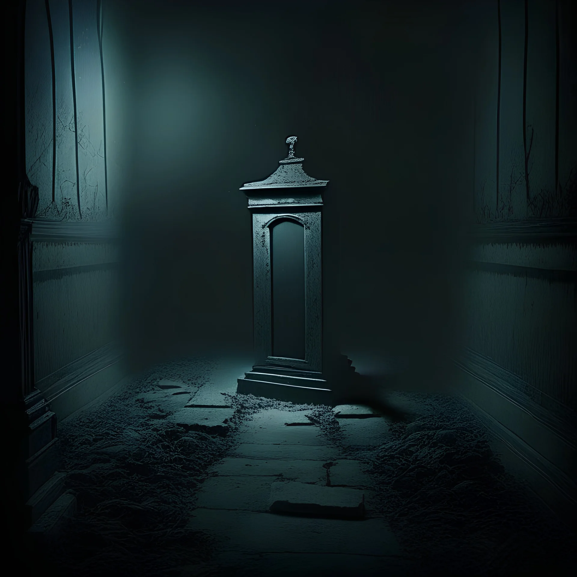 long grave in a dark room