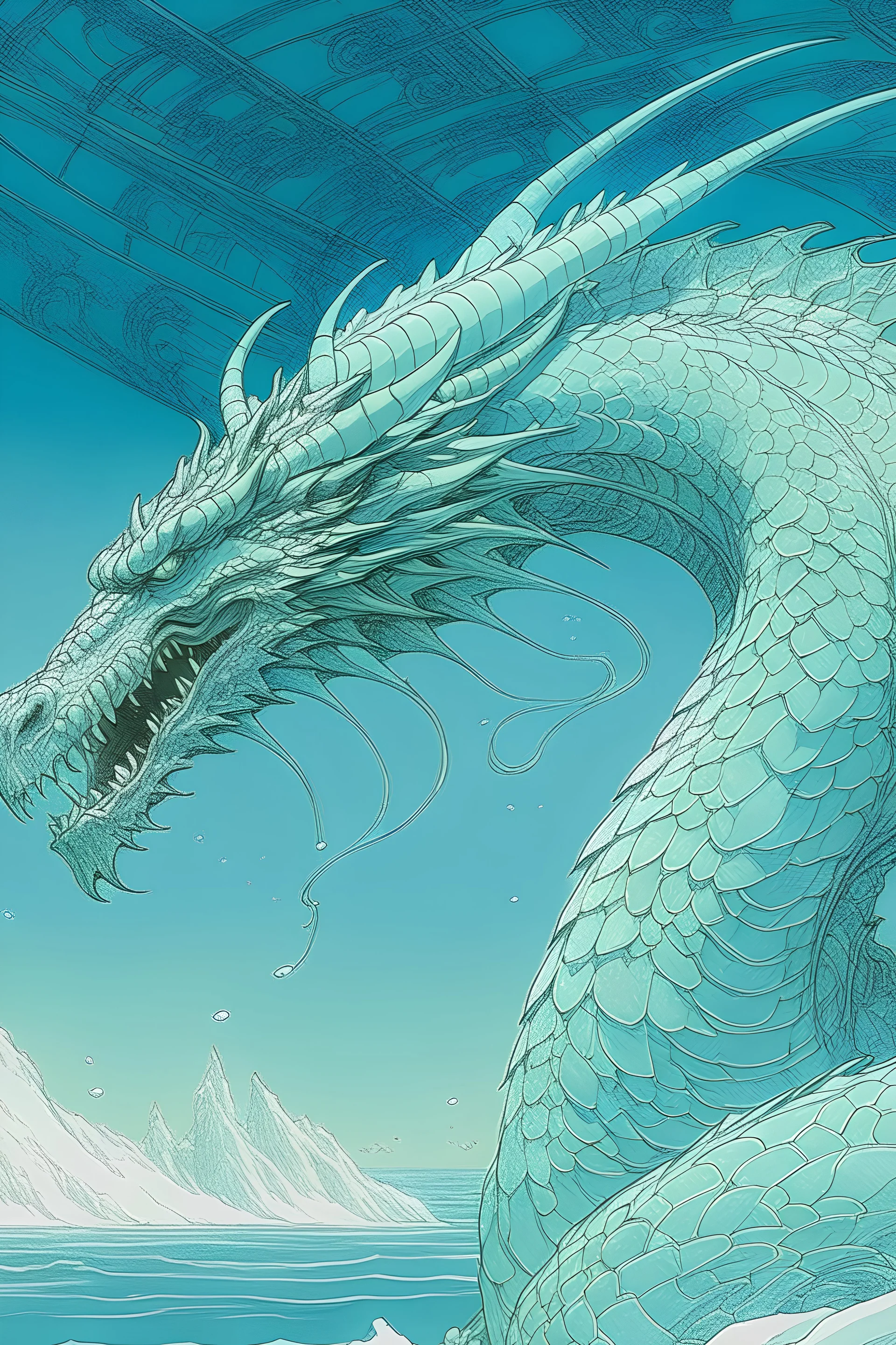 An ice breathing dragon. Moebius style