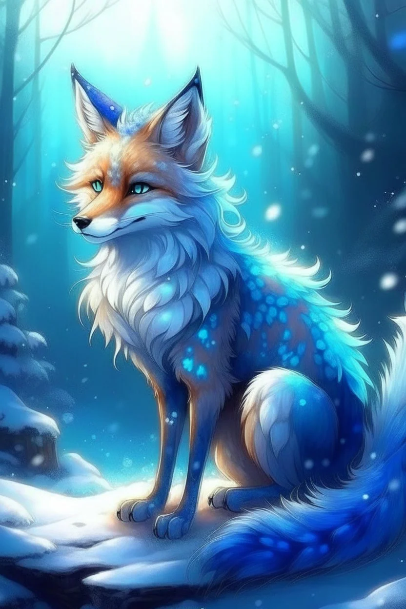 Fable Glimmerfox has a sleek and graceful body, covered in soft, shimmering fur that changes color depending on her mood or surroundings. Her eyes are large and expressive, reflecting the magic and mystery of the Feywild, as she glides with a Grace of nobility among the Winter Court of the Fey