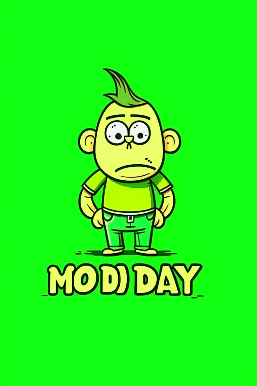 Style:Flat illustration Text: "Monday" T-shirt design graphic, vector, contour, green background)