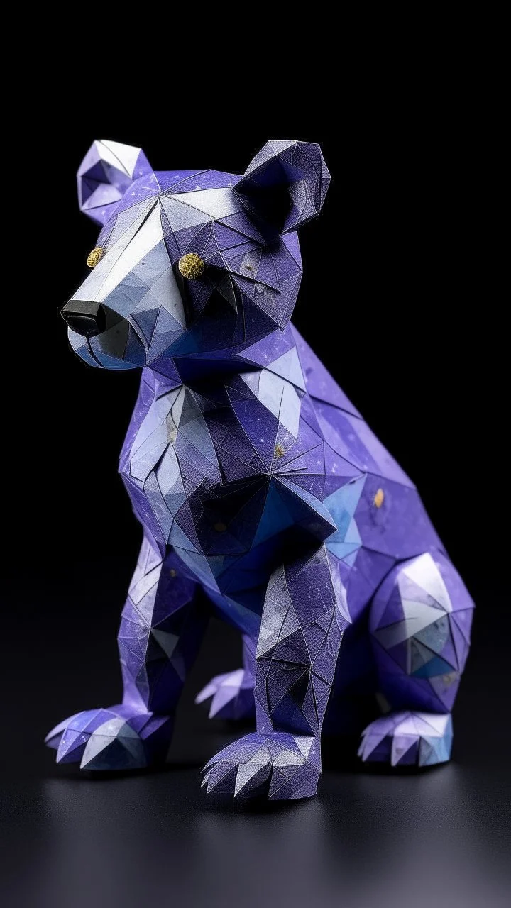 A violet cosmic elemental bear designed in Japanese origami painted by Guo Xi
