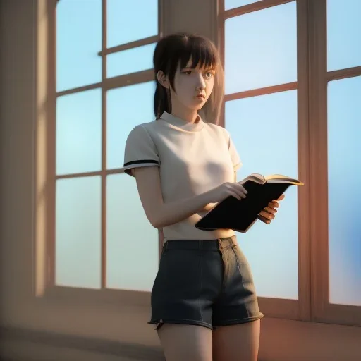 female student studying by the window, anime style, unreal engine 5, sun light, studio lighting --ar 2:1