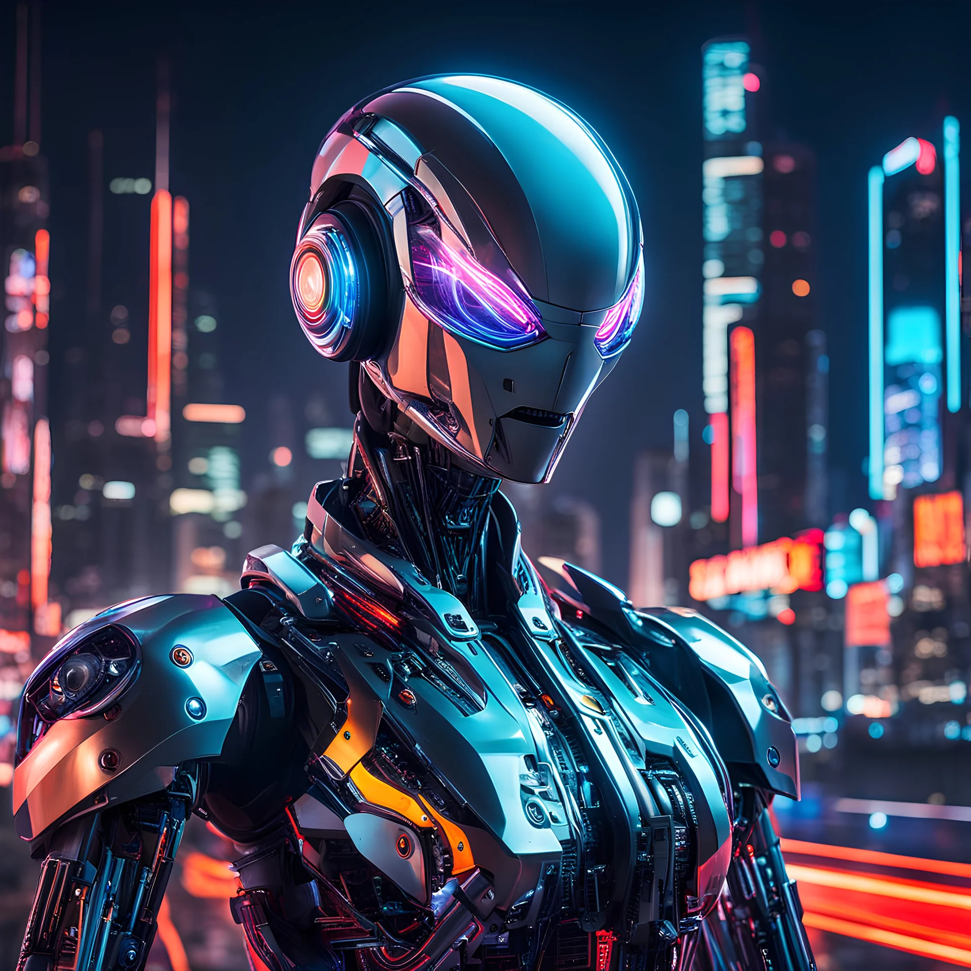 In the heart of this cybernetic revolution, I encountered a being unlike any other. Known simply as "Cyber," this enigmatic figure was a fusion of human and machine, a living testament to the wonders of technological advancements. With a drone hovering beside them, its sleek metallic body reflecting the neon lights that painted the cityscape, Cyber commanded attention wherever they went. Their presence was both captivating and disconcerting. Adorned in a gas mask that concealed their face, their