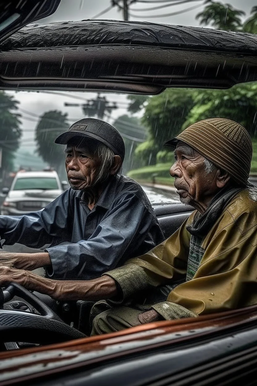 Berdua naik montor saat hujan lebat Indonesia