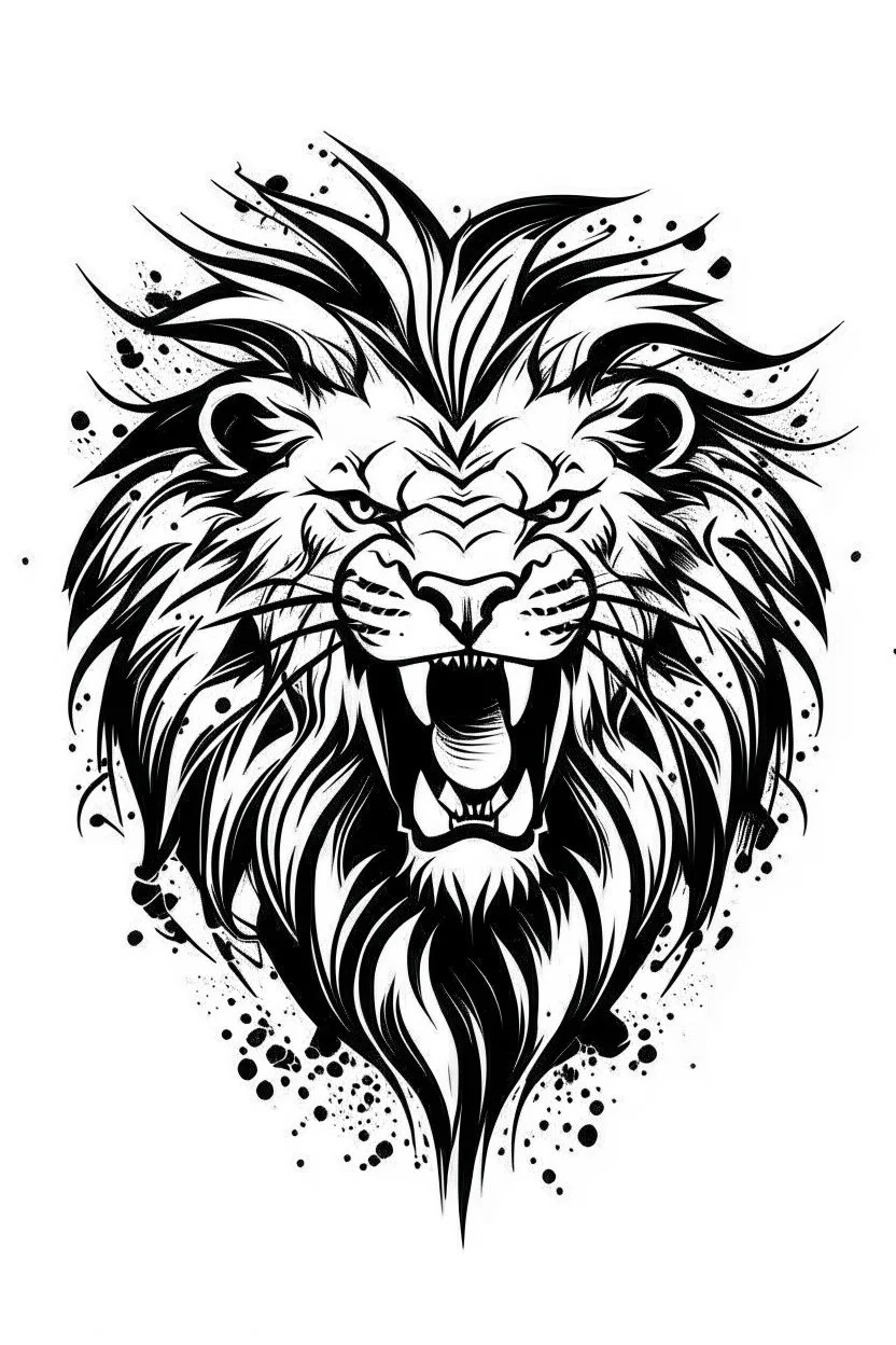 roaring thunder lion ink logo, white background