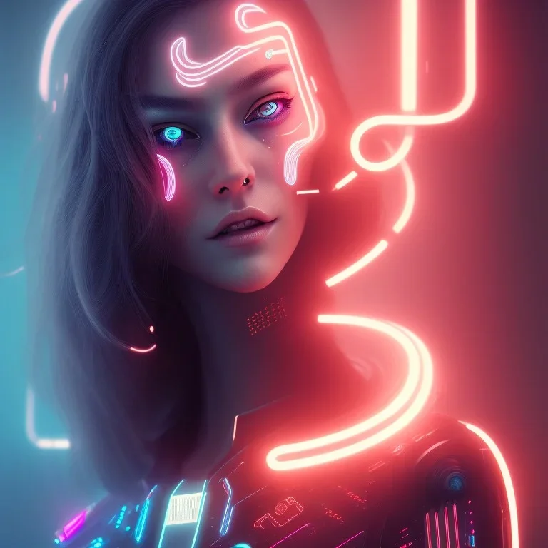 cyberpunk, smile, head, women,long hair, portrait, tron